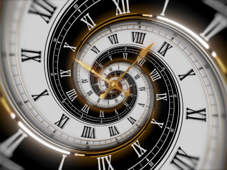 Cadran d’horloge abstrait en spirale blanche moderne. Concept de temps infini.