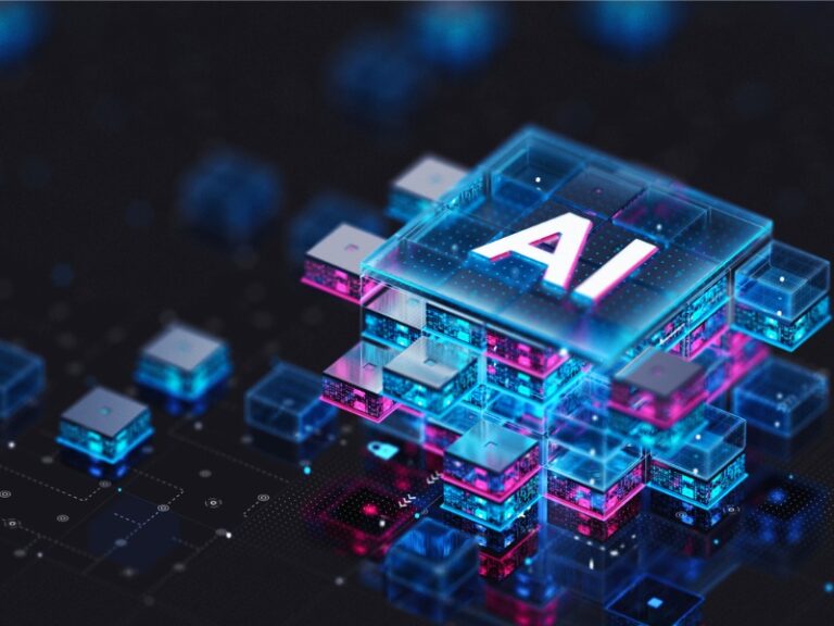 Concept de processeur d’intelligence artificielle. Baie de Big Data IA.
