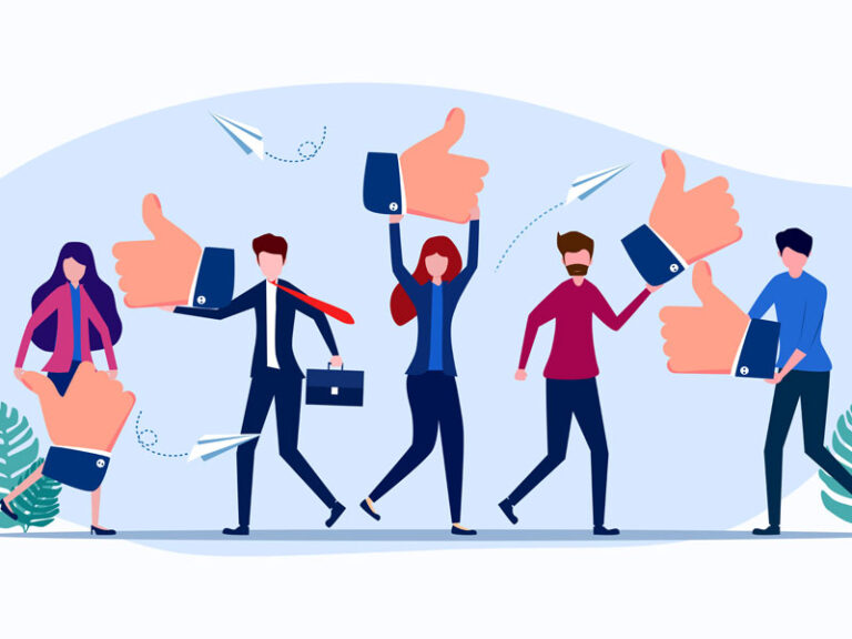 Des dessins d'hommes et de femmes d'affaire qui portent un pouce en l'air comme pour voter.